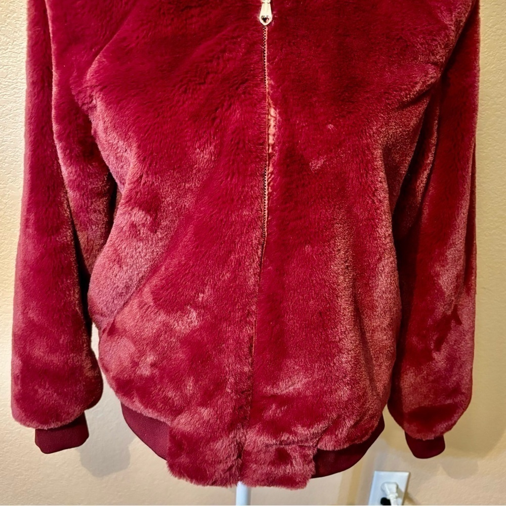 NEW Say What? Jacket Medium Faux Fur Maroon Red Teddy Bomber Jacket Cozy NWOT - Picture 3 of 15